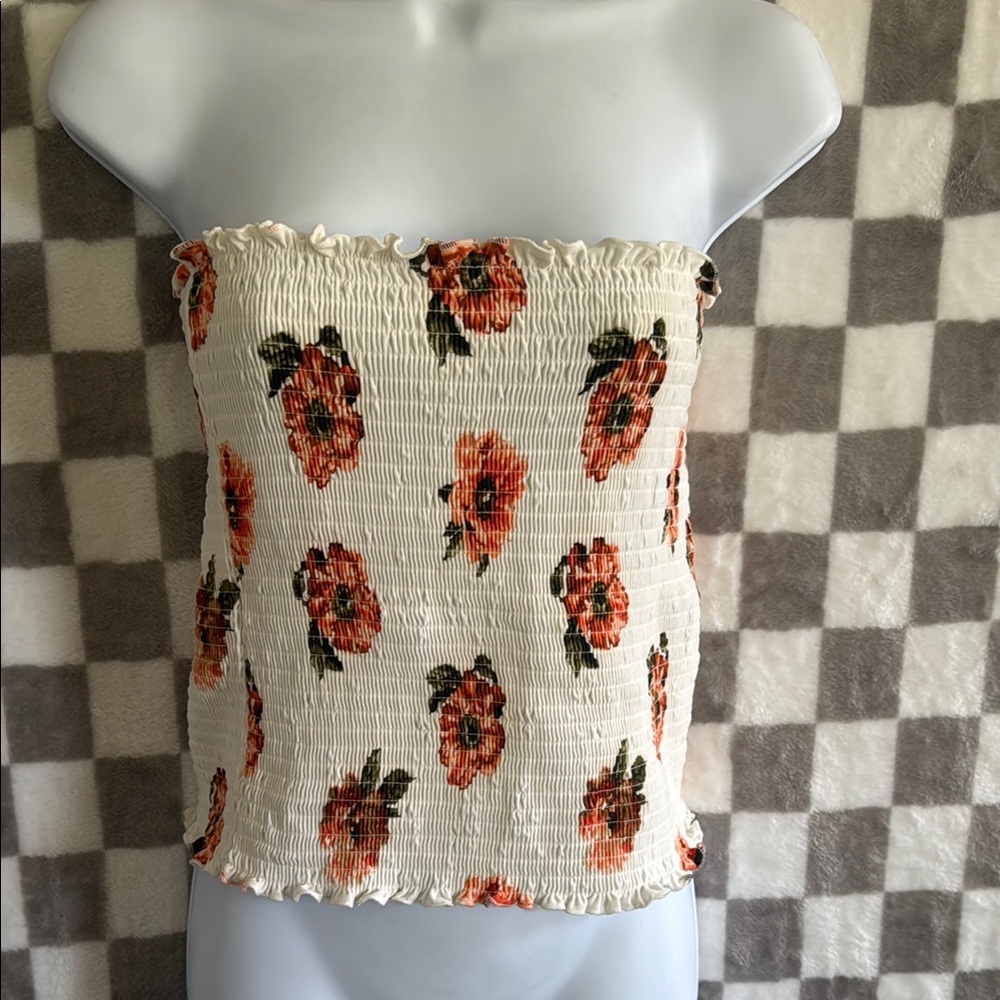 Stella Tweed Floral Smocked Tube Top size XL/ EXTRA LARGE